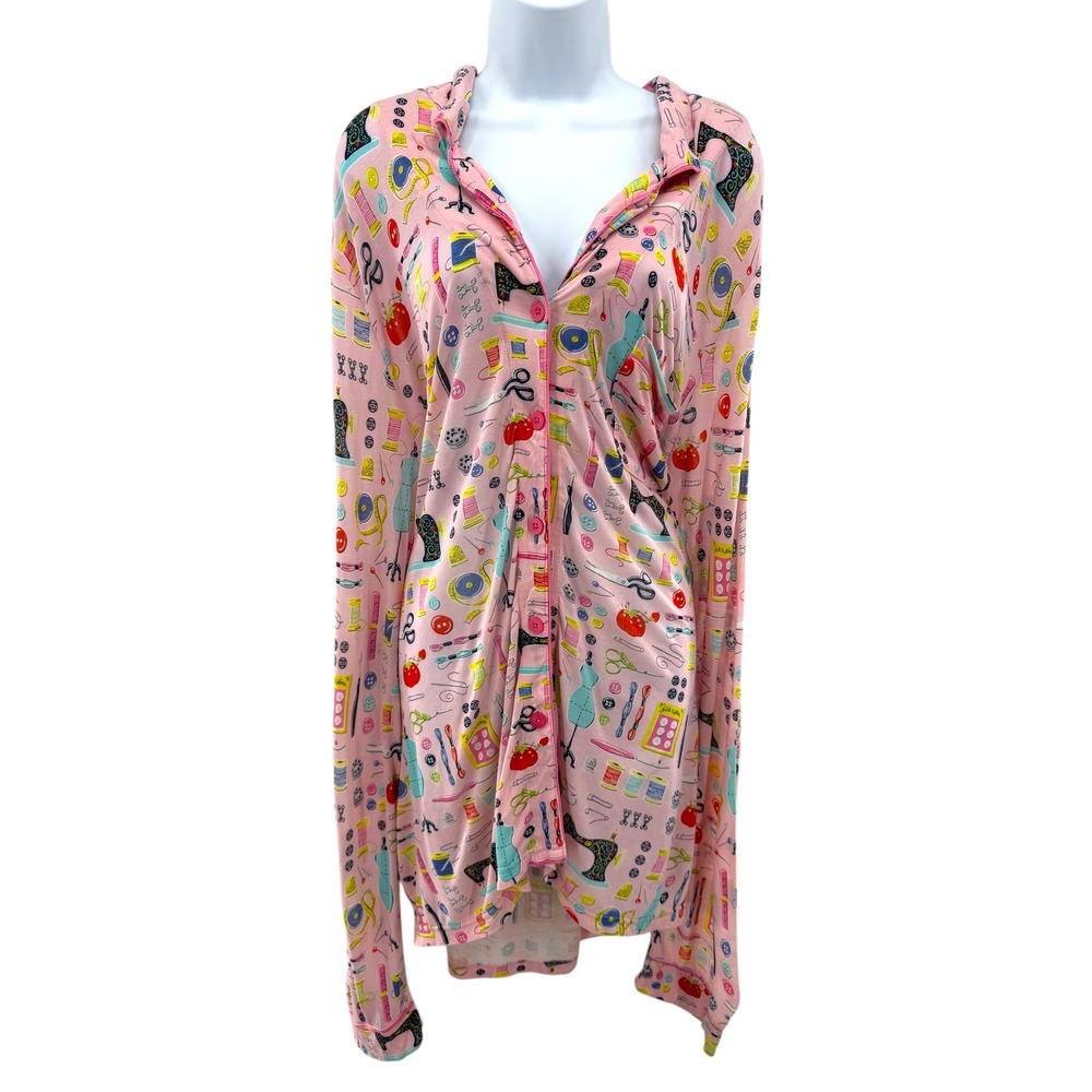 Nick & Nora Sleepwear Women's XL Pink Sewing Machine Pajama Top